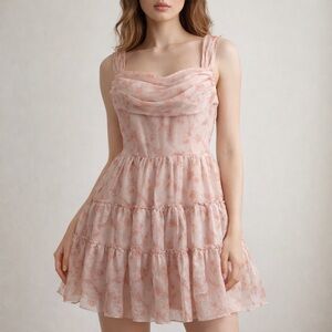 Berlinnova New  Pink Floral Mini Prom Dress size 20W lined zipped babydoll